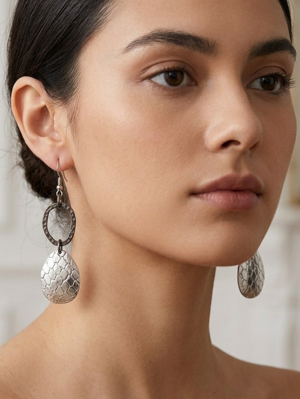Handcrafted Silver Textured Double-Drop Earrings